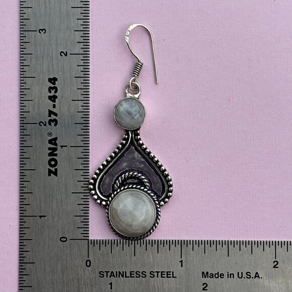 925 Sterling Rainbow Moonstone Dangle Earrings - Picture 5 of 5